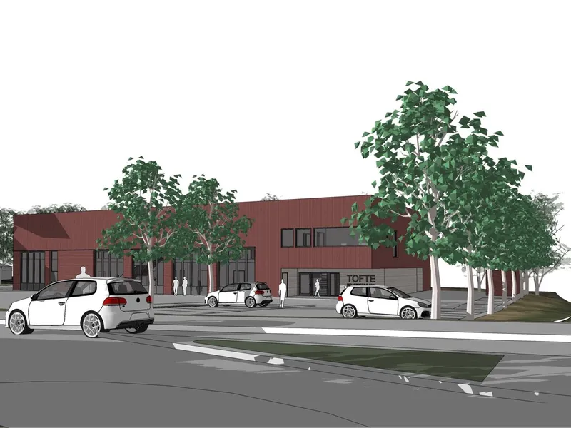 Tofte brannstasjon. Illustrasjon: Feste arkitekter.