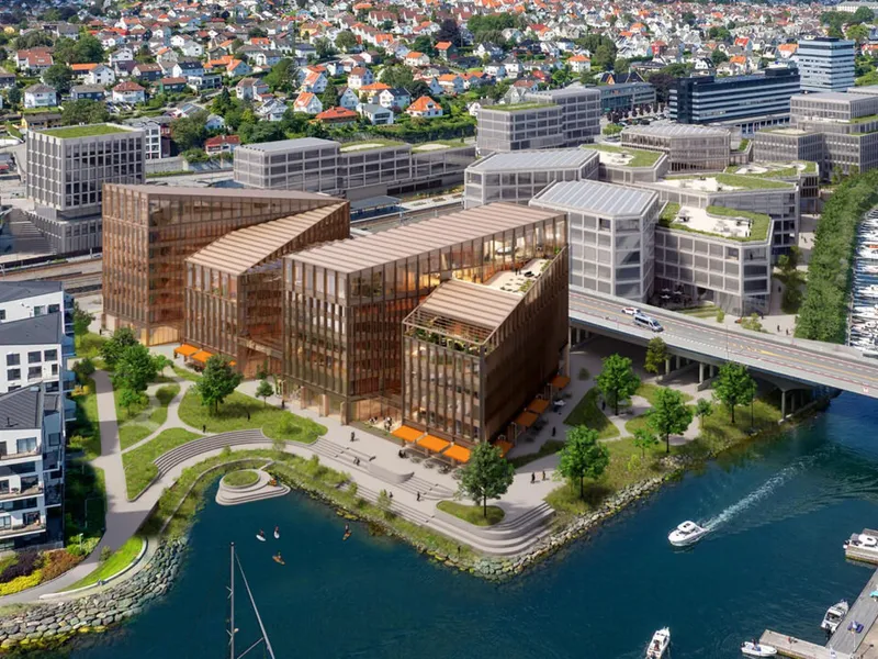 Det nye kontorbygget The Box i Paradis i Stavanger. Illustrasjon: Ghilardi + Hellsten.