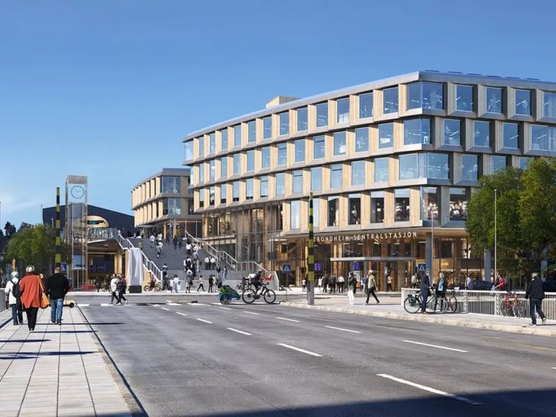Det nye terminalbygget med kommersielle arealer. Illustrasjon: Arkitema