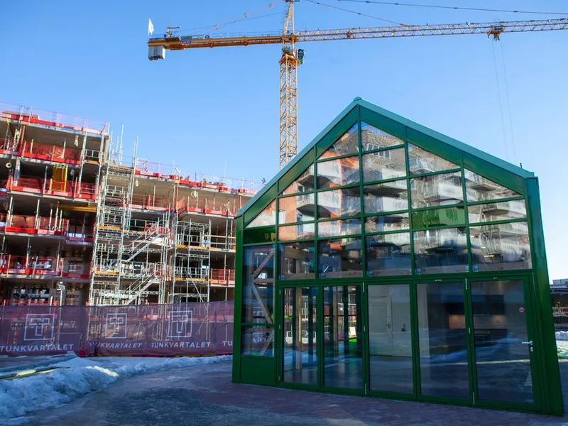 Hus C på Tunkvartalet består av 93 leiligheter.
Byggestart var i september 2021, og det skal stå ferdig sommeren 2023. Foto: Peab