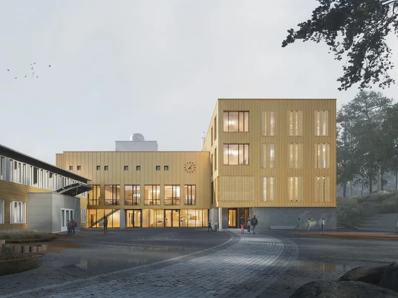 Illustrasjon av nye Greveløkka skole. Illustrasjon: ASAS arkitektur.
