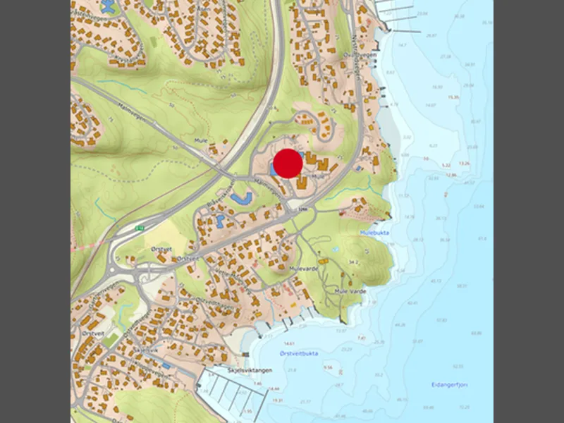 Figur 1: Oversiktskart, planområdet er markert med rødt.