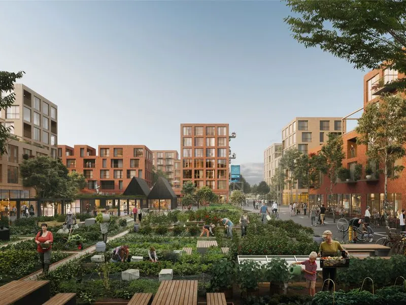 BÆREKRAFTIG: Det planlegges for urbant landbruk på det nye boligområdet. Sentralt står også grønn mobilitet, smarthusteknologi, miljøvennlige materialer og fellesskapsløsninger.