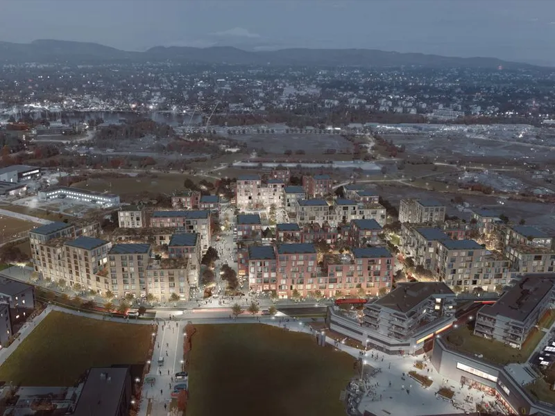 Det planlagte området sett mot Nansenparken. Illustrasjon: Dyrvik Arkitekter og Transborder Studio