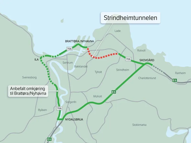 Kart som viser mulig omkjøring