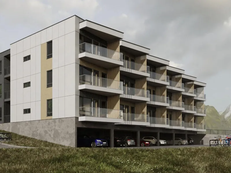 Volt Entreprenør i Harstad har fått oppdraget med å bygge totalt 18 leiligheter for Forsvarets personell i Evenes.. Illustrasjon: Volt Entreprenør