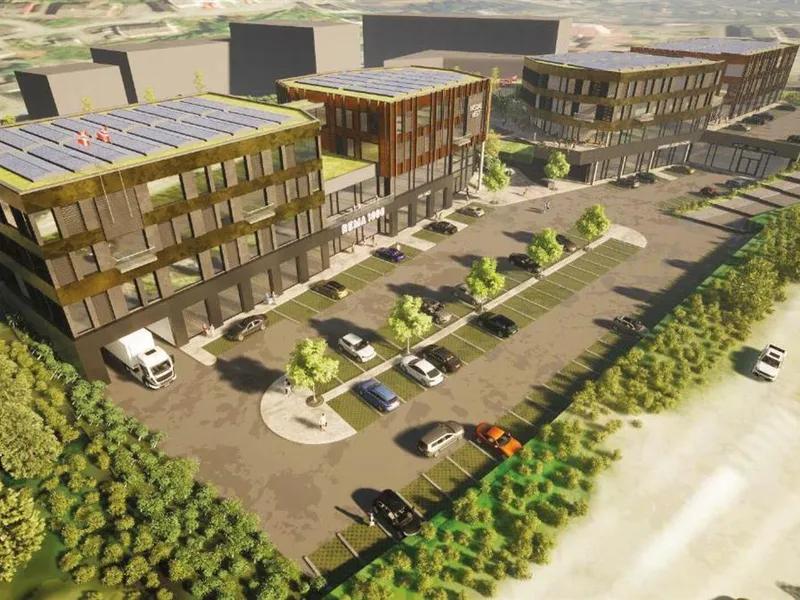 Illustrasjon av næringsområdet med bebyggelse - Klikk for stort bilde