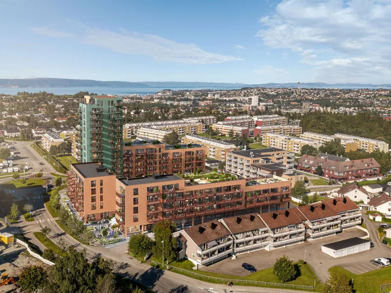 I Trondheim bygger Ruta prosjektet Varden Byåsen for Trym Eiendom. En av leverandørene på prosjektet er Elpro Electro, som kan kalle tilbake permitterte ansatte når driften av prosjektet tas opp igjen. Illustrasjon: Plyo / 3D-estate.