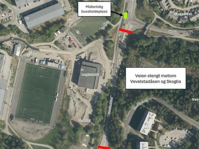 Illustrasjon midlertidig stenging Vevelstadveien