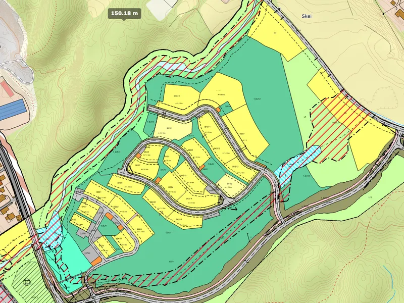 Kart over tomter i Trodalen boligfelt. - Klikk for stort bilde
